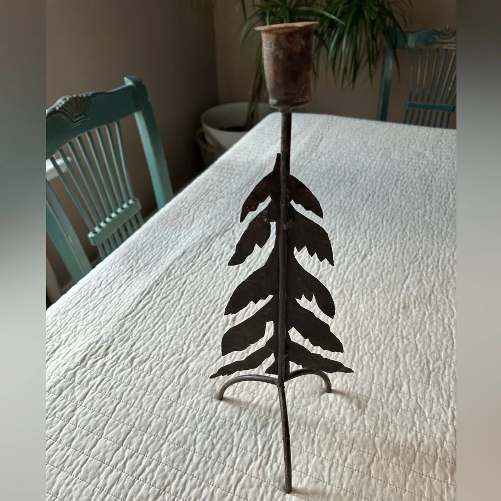 Rustic Metal Wrought Iron Christmas Tree Candlestick Holder Rustic Decor Holiday